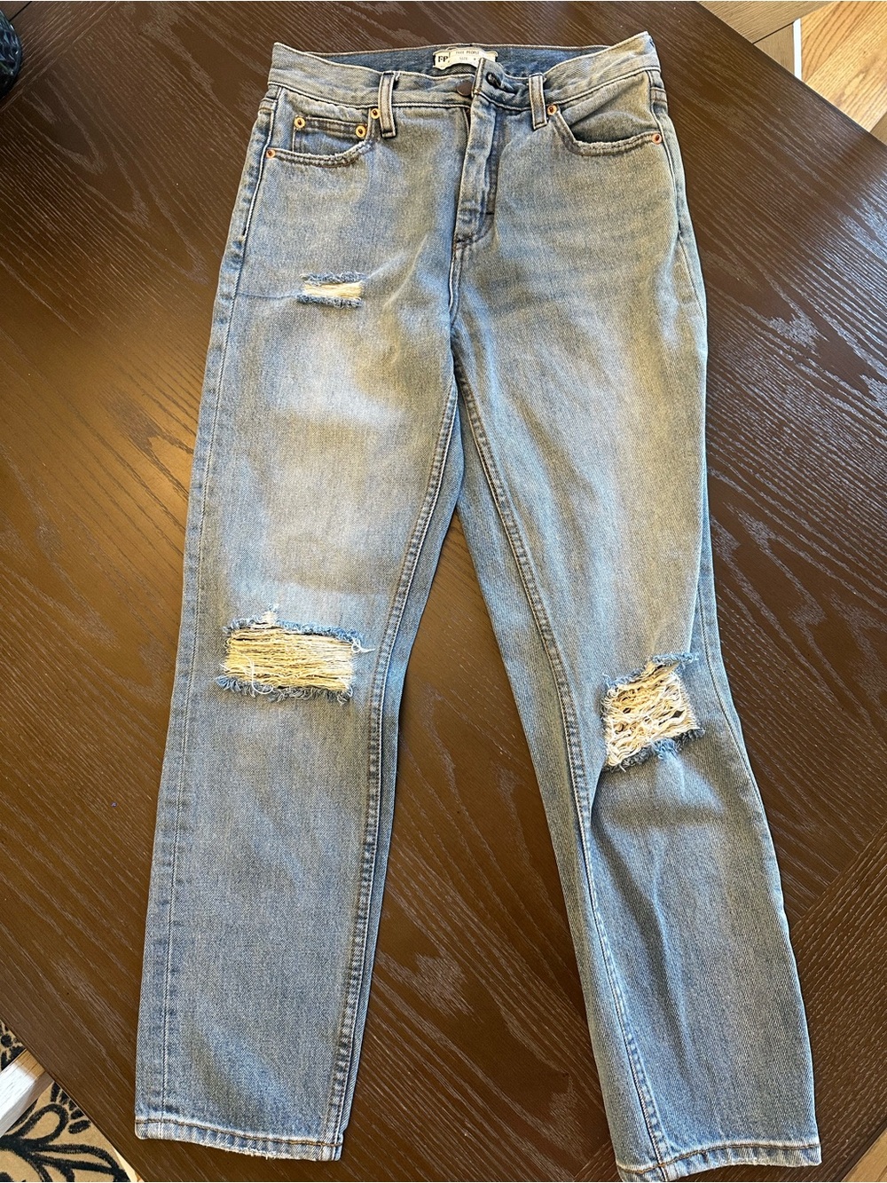 Free People Light Blue Distressed Straight-Leg Jeans